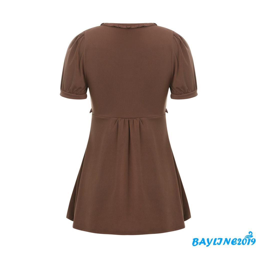 Áo Thun Nữ Ngắn Tay Cổ Chữ V Nhún Bèo Thời Trang