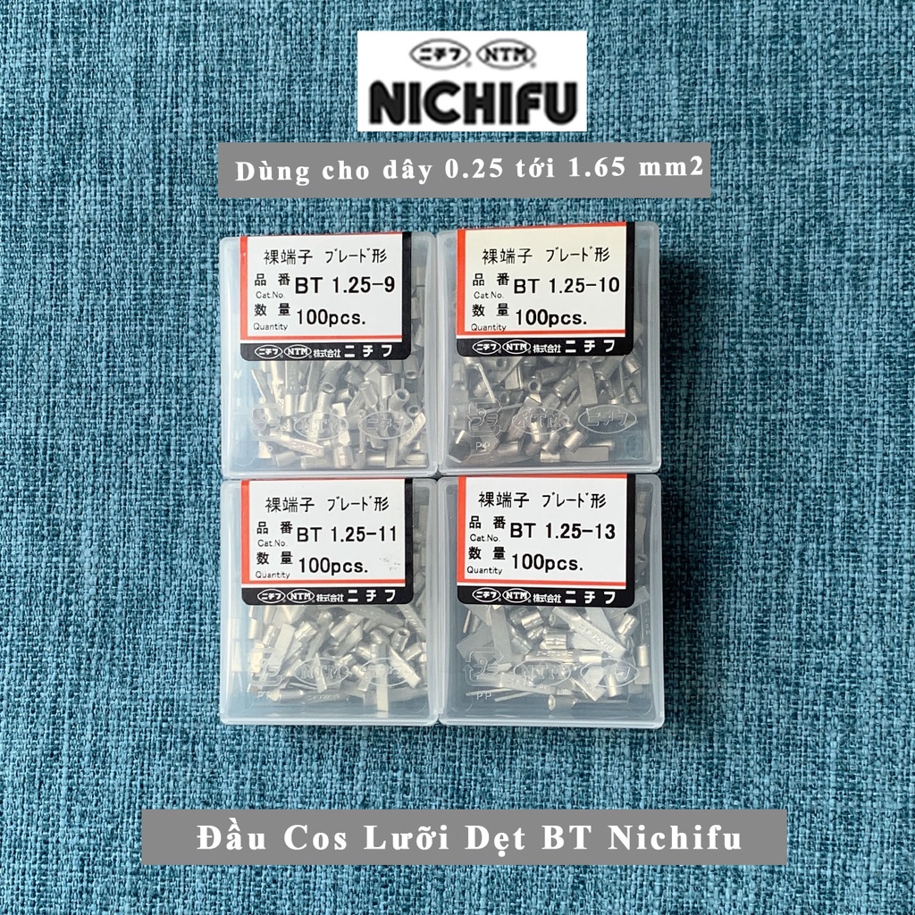 Đầu cos BT1.25 Nichifu Nhật Bản - Đầu cốt dạng lưỡi dẹt loại trần -Cho dây 0.25 tới 1.65mm2 BT1.25-9 BT1.25-10 BT1.25-13