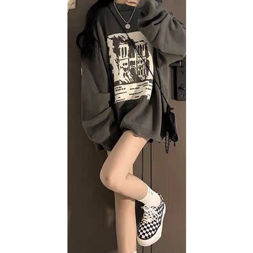 Áo nỉ sweater unisex dài tay nam nữ in họa tiết,  màu xám đen SW3 | BigBuy360 - bigbuy360.vn