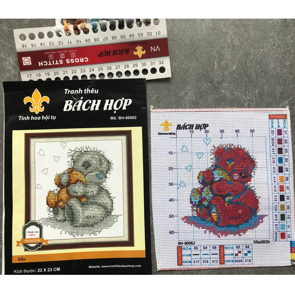 TRANH THÊU CHỮ THẬP - GẤU XÁM DỄ THƯƠNG
