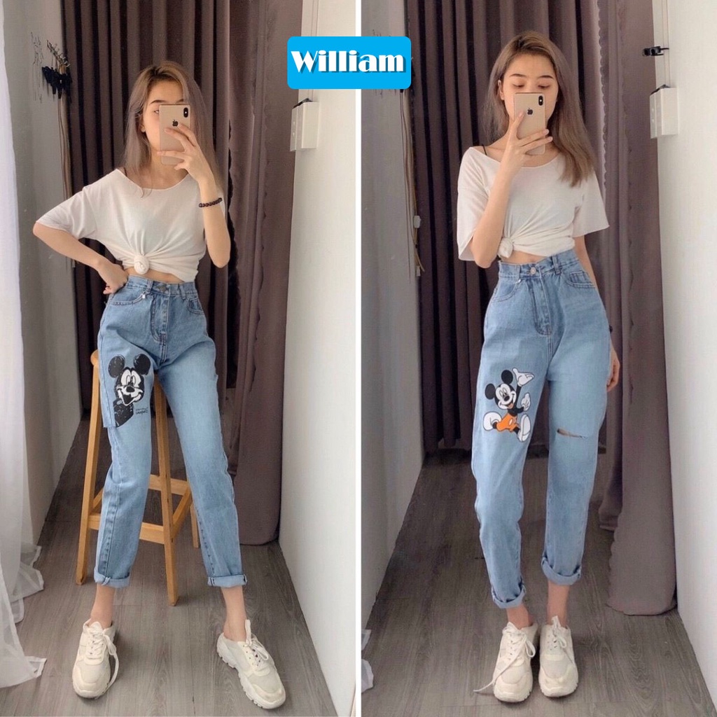 Quần jean baggy nữ in hình cá tính William - AT170 A