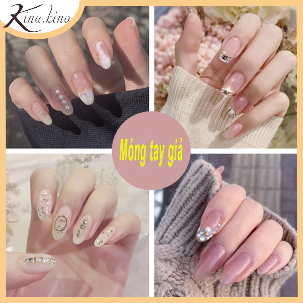 Nail giả gắn đá Cao Cấp- Set 24 móng tay giả gắn đá mẫu mới HOT HIT- KinaKino phukienlamdep