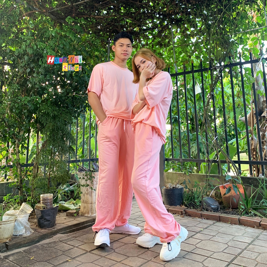 Quần Jogger Basic Ulzzang Unisex Jogger Trơn Dây Rút Lai Ống Rộng Màu Hồng Nhạt - MM