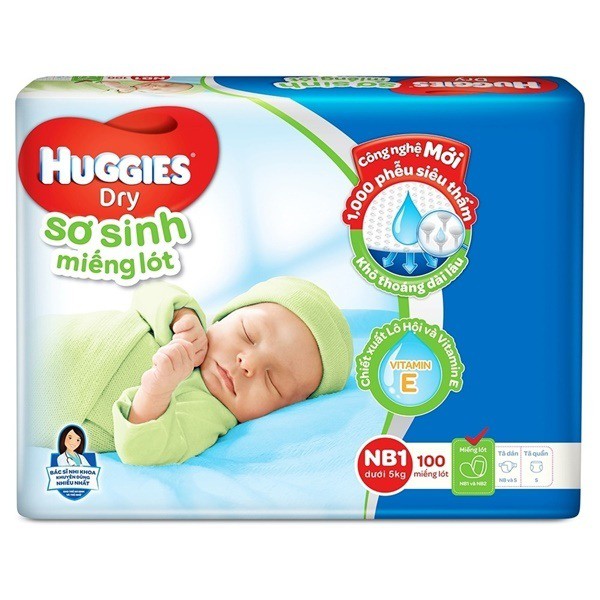 Miếng lót sơ sinh Huggies Dry NB 1 - 100 miếng