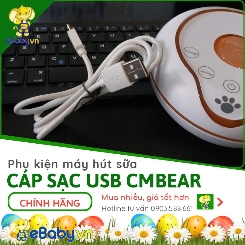 Dây cáp sạc máy hút sữa Cmbear 5V - 2A | Chính hãng | Dây đầu USB dùng cho máy vắt sữa điện đôi 2 bên Cmbear