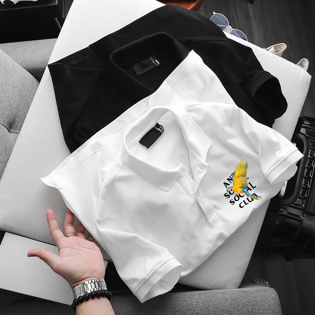 Áo POLO ATSSCL, chất Thun Cá Sấu Poly Thái full size Nam Nữ, Áo có cổ trắng đen, cổ trụ Unisex, KKimShop