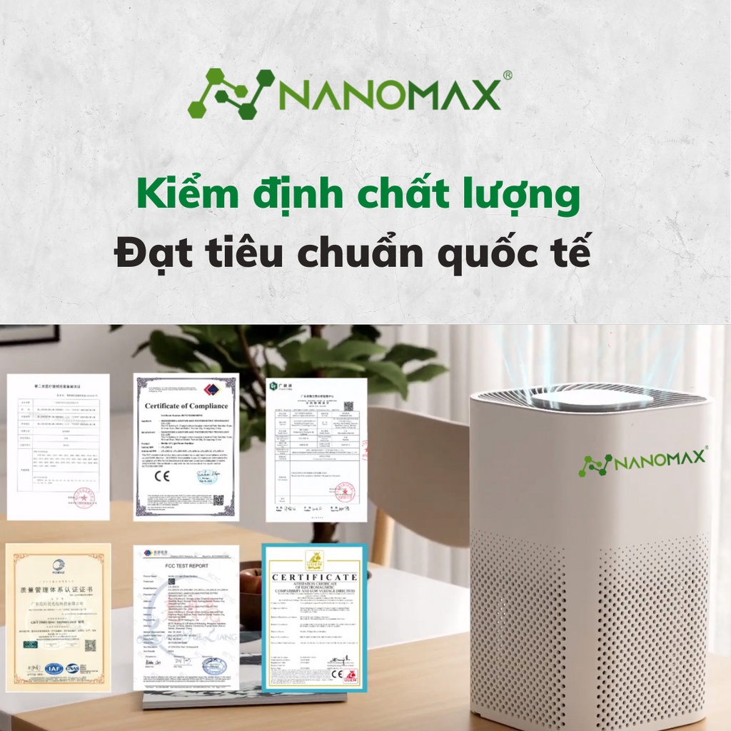 Combo Máy Lọc Không Khí Nanomax Kèm Lõi Lọc Hepa H13 Thay Thế, Lọc Bụi Mịn, Khử Mùi, Diệt Khuẩn - Bh 12 Tháng