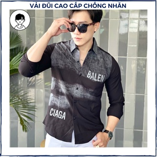 Áo sơ mi nam dài tay cao cấp in hình chữ 3D Hàn Quốc chất vải lụa slimfit thời trang, áo sơmi nam trung niên