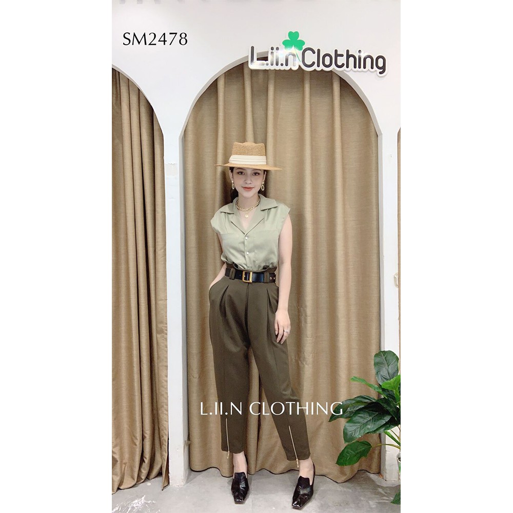 [Freeship đơn từ 0đ] Quần tây nữ LINBI Clothing công sở màu rêu có khoá Q3214 | BigBuy360 - bigbuy360.vn