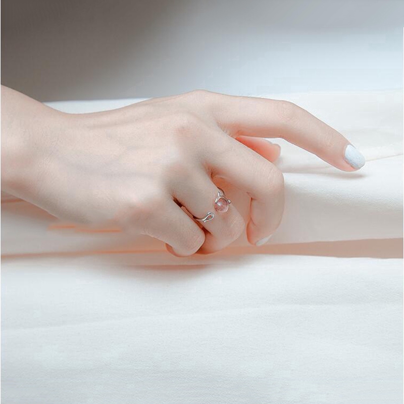 Nhẫn dạng hở thời trang nữ đính đá pha lê màu bạc kiểu dáng mèo con | BigBuy360 - bigbuy360.vn
