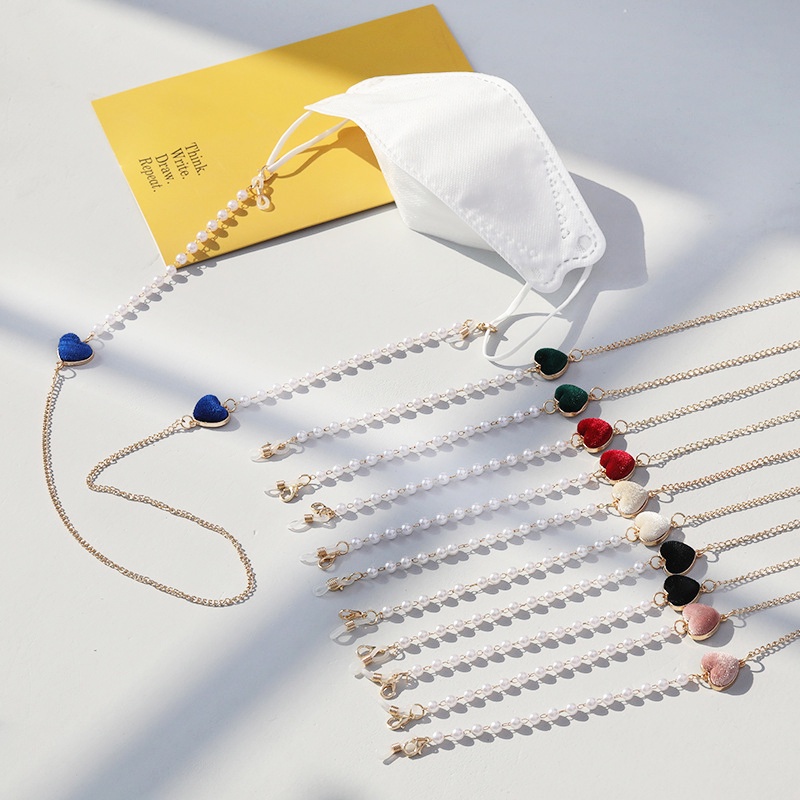 Dây Chuỗi Hạt Ngọc Trai Nhân Tạo Hình Trái Tim Nhiều Màu Chống Thất Lạc Làm Phụ Kiện Trang Sức Cho Mắt Kính/ Kính Mát Nữ