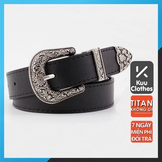 Thắt Lưng Nam Nữ Kuu Clothes Màu Đen Bạc Đẹp - Dây Lưng Nam Nữ Unisex Mặt Kim Loại Vintage - Thắt Lưng GD