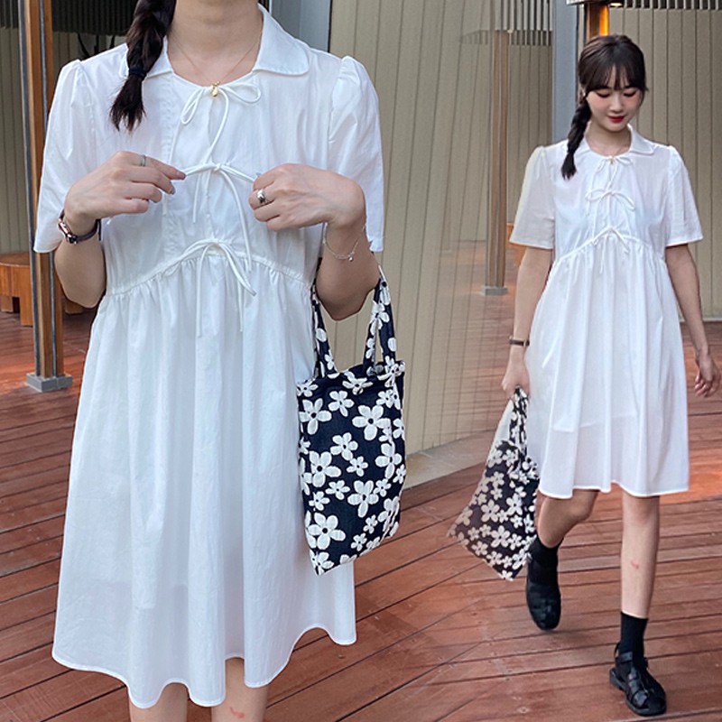 Váy babydoll nữ dáng dài, đầm babydoll trắng xanh thắt nơ xinh đẹp V44 thời trang nữ emmei | BigBuy360 - bigbuy360.vn
