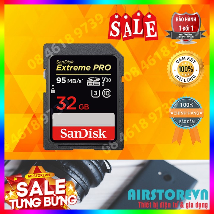 Thẻ nhớ SD 32GB SanDisk Extreme Pro U3 V30 633X chính hãng bảo hành 5 năm- Màu bất kì