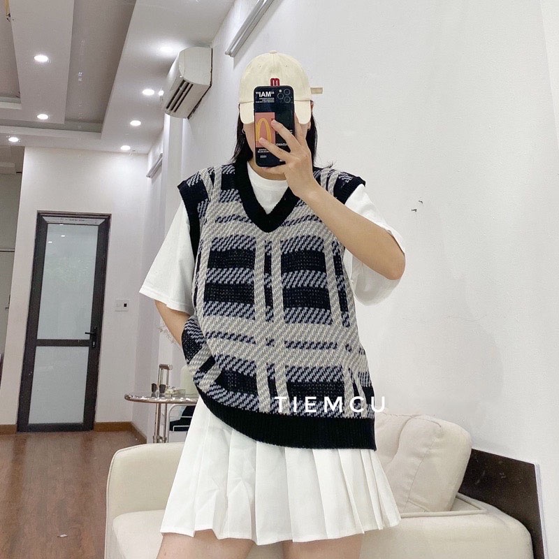 Áo Gile Len Kẻ Form Dài Chùm Mông M045-Violet