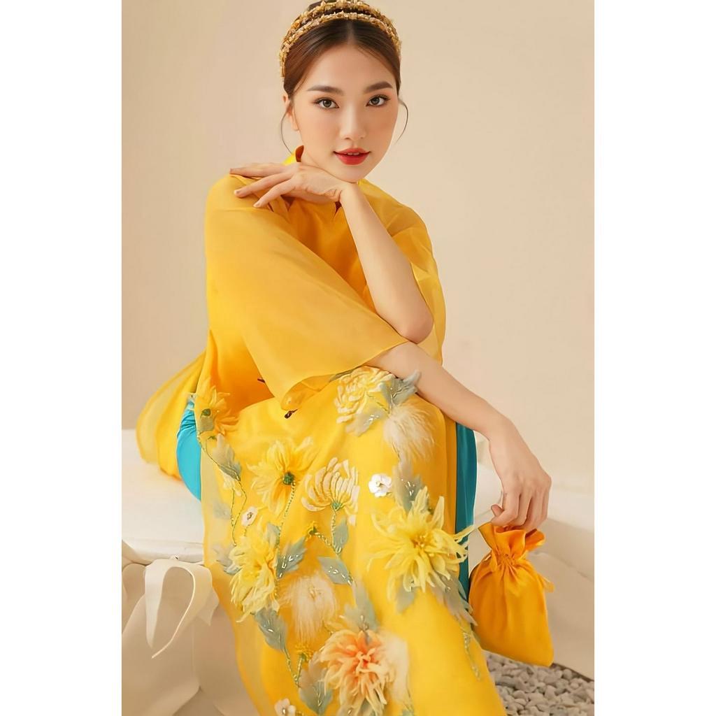 Áo dài cách tân nữ Mộc Trà các màu, 4 tà tơ ánh lót lụa, đính kết thủ công cao cấp - Mai Áo Dài