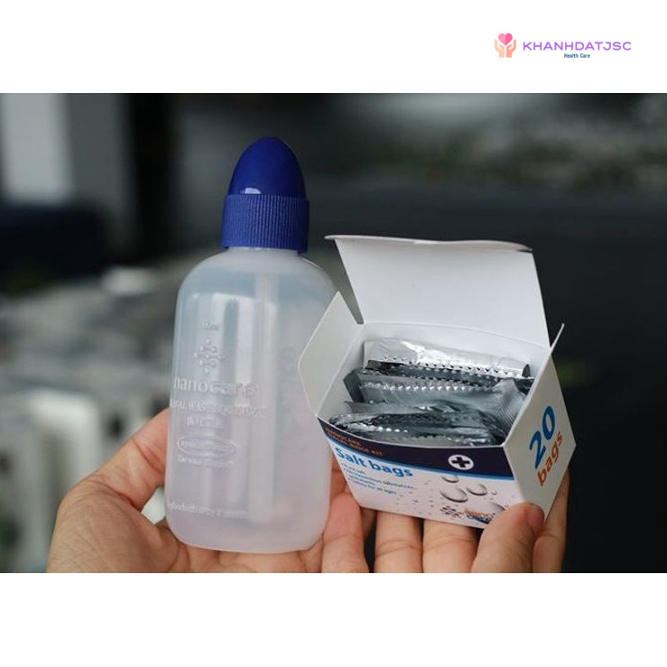 Bình và muối hạt nguyên chất rửa mũi Nanocare