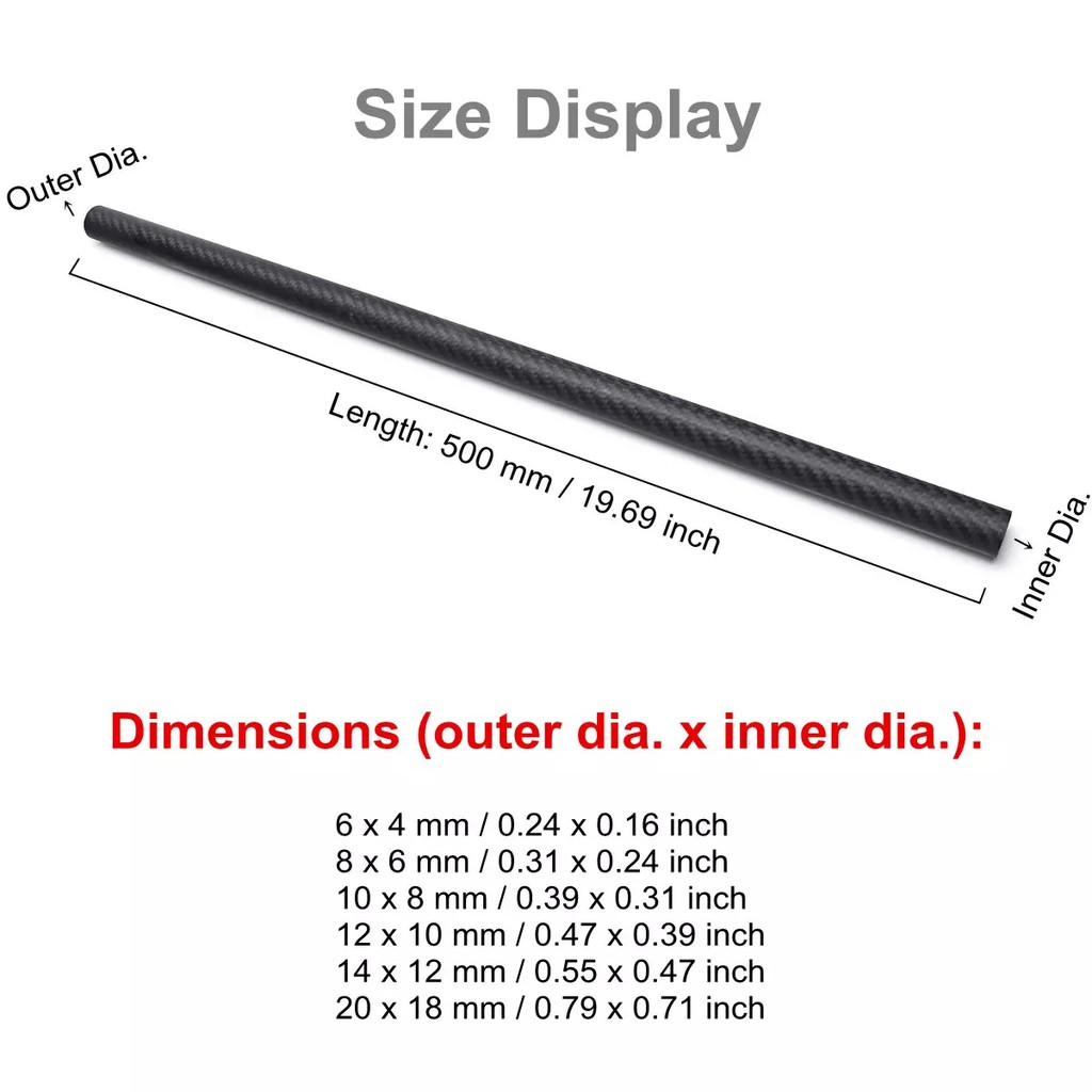 Ống 500Mm Bằng Sợi Carbon 3K Phụ Kiện Mô Hình Không Khí RC Mờ 6-20Mm - 6 x 4 mm