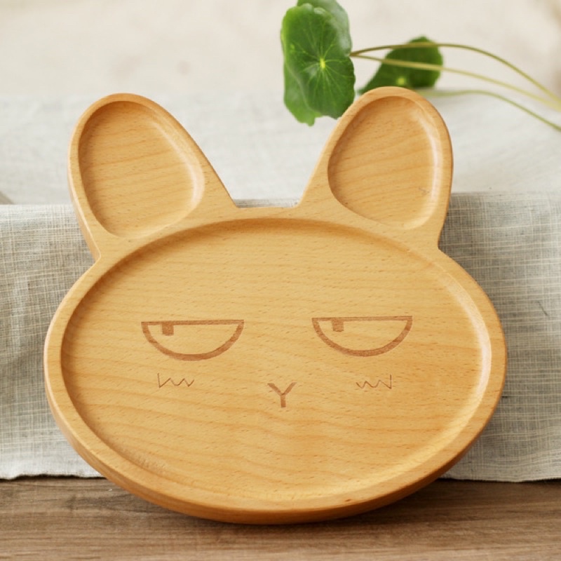 Khay gỗ sồi decor đựng đồ ăn dặm cho bé hình con vật gấu mèo thỏ