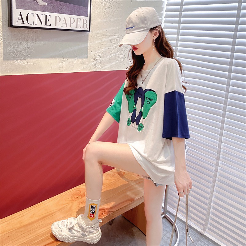 Áo thun ZHELIHANGFEI cotton tay ngắn size lớn in họa tiết hoạt hình phong cách Hàn Quốc thời trang cho nữ