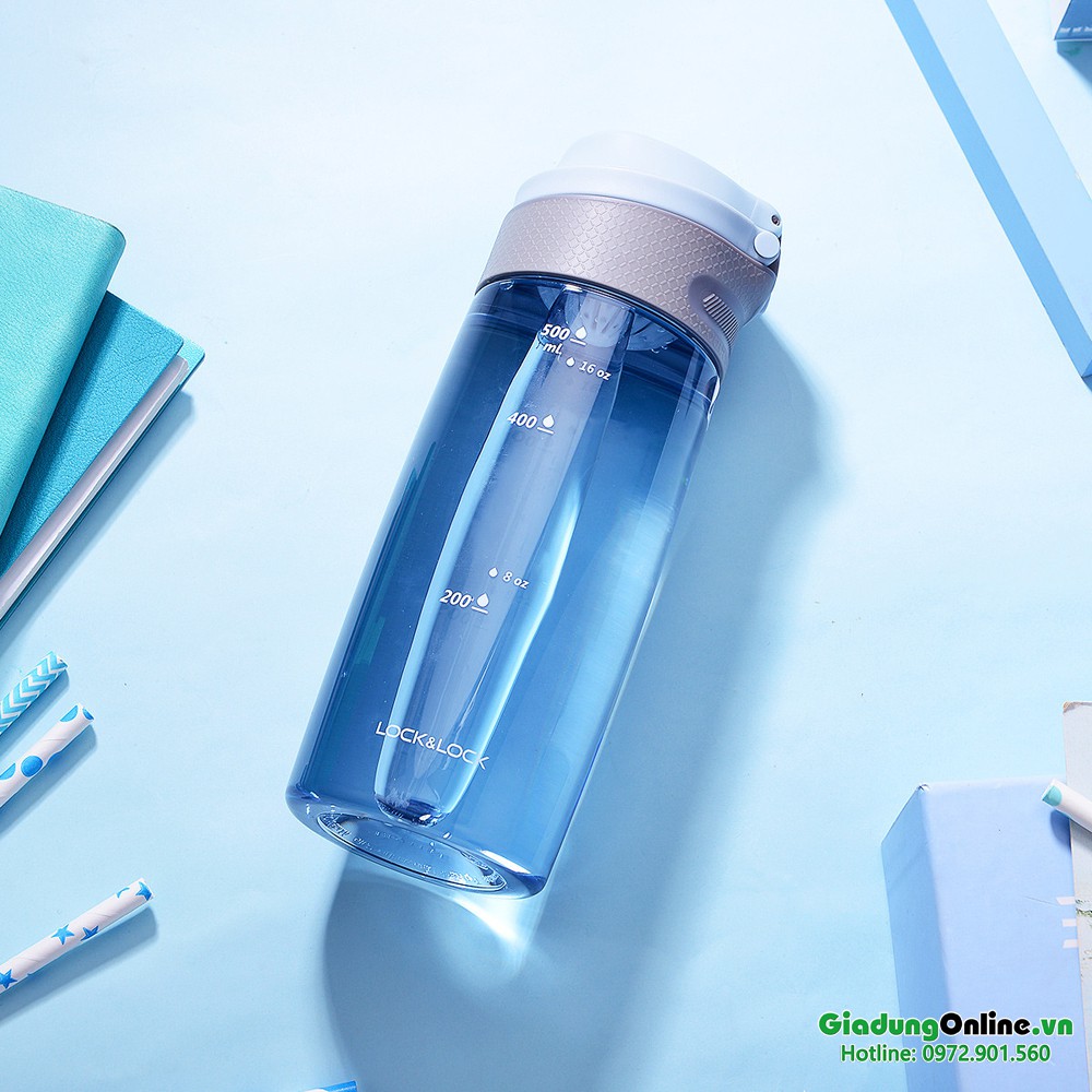 Bình Nước Bằng Nhựa Tritan One Touch Sport Lock&amp;Lock ABF762 BLU - Xanh 550ml - Larva Store