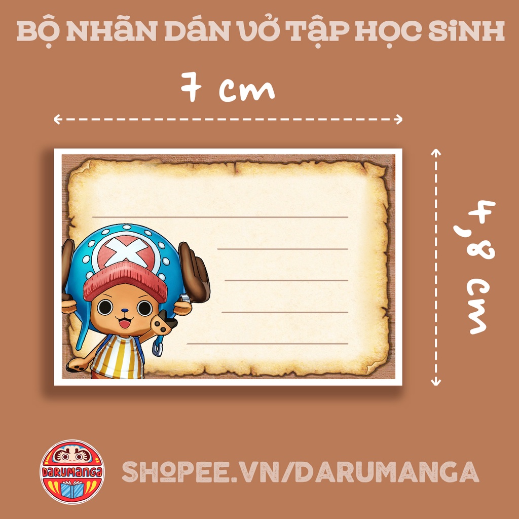 BỘ 16 NHÃN VỞ TẬP HỌC SINH IN HÌNH ONE PIECE