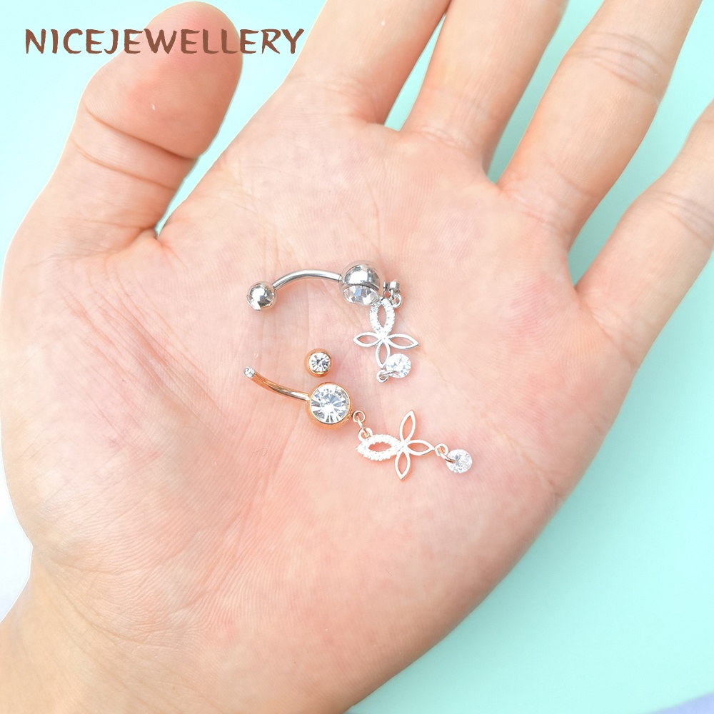 1 Khuyên RốN HìNh BướM ĐíNh Đá BằNg ThéP Không Gỉ 316L 14G