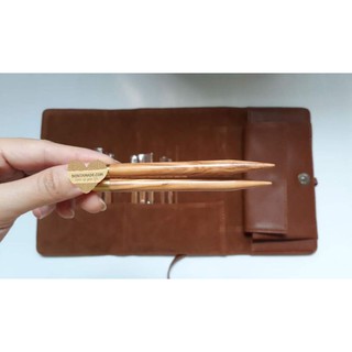 Interchangeable Circular Knitting Needle Kim đan vòng gỗ oliu cao cấp 10 size, dây+kim= 40-50-60-80cm và 60-80-100-120cm