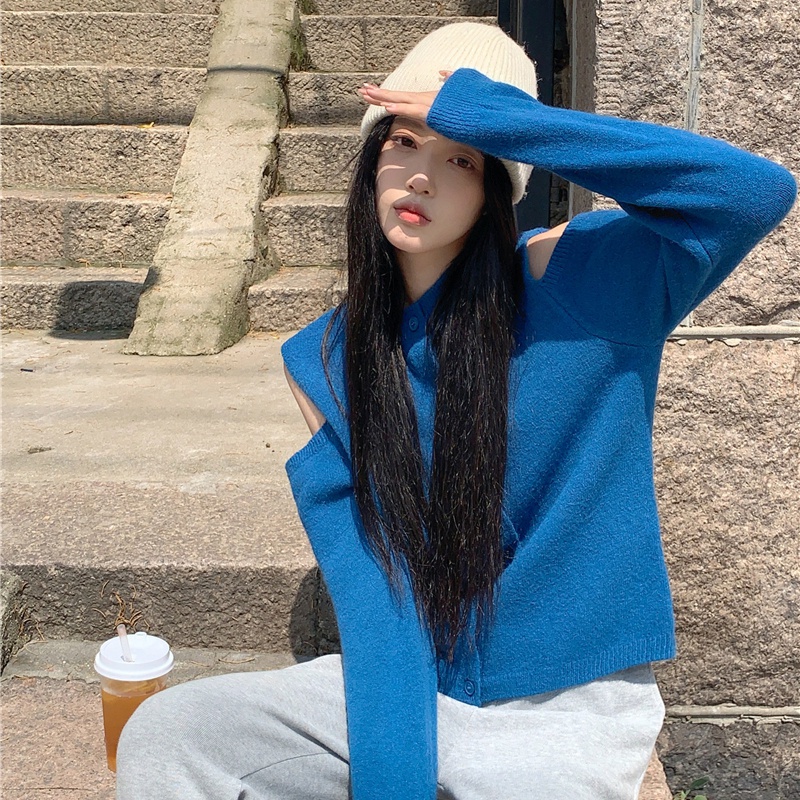 Áo khoác cardigan dệt kim dáng rộng tay dài cổ thuyền cài nút thời trang cho nữ