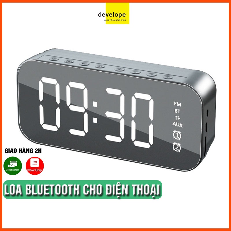 Loa Bluetooth Di Động Có Mặt Gương Tích Hợp Đồng Hồ Báo Thức, Có Khe Cắm Thẻ Nhớ