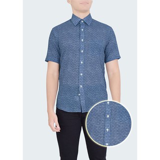 ÁO SƠ MI NGẮN TAY NAM SLIM FIT MÀU XANH ĐEN CHẤM BI
