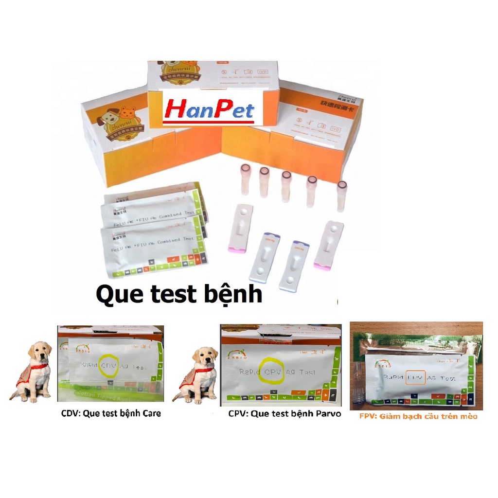 HCM- 1 Que test bệnh PARVO và CARE cho chó (CPV CDV) dụng cụ phòng khám chó mèo / que thử bệnh parvo tại nhà