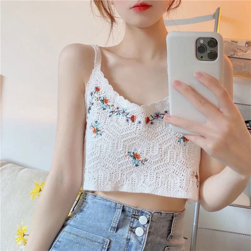 Áo Crop Top Không Tay Cổ Tròn Phong Cách Bohemian Ngọt Ngào Thời Trang Mùa Hè Cho Nữ