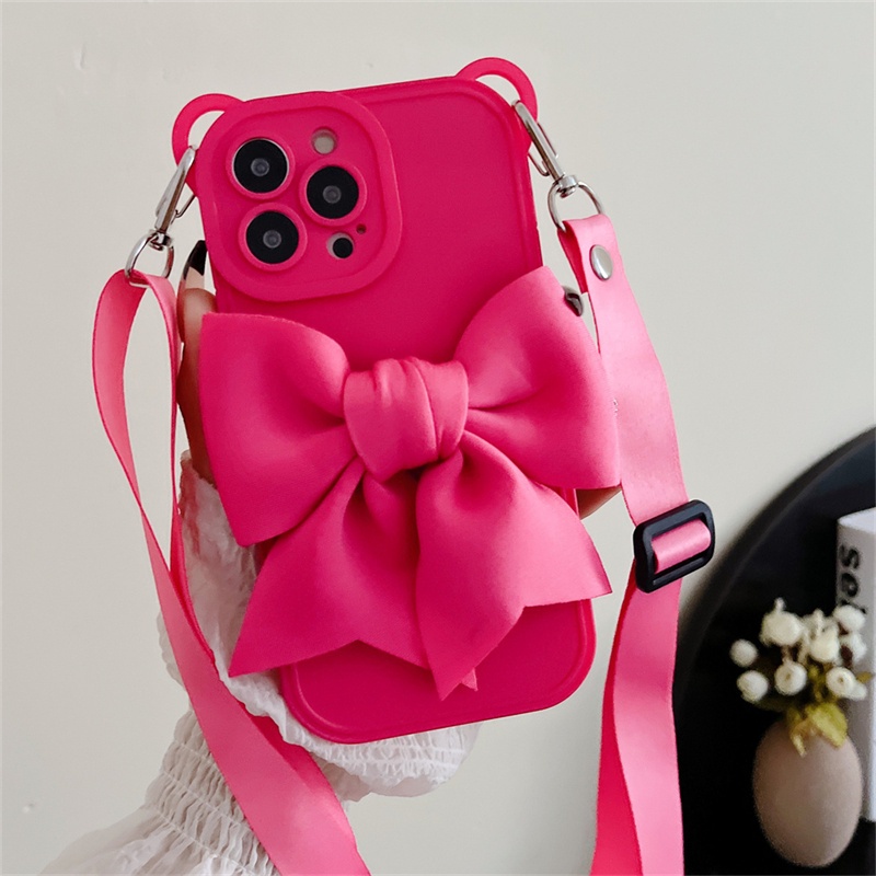 Ốp Điện Thoại Silicon Mềm Hình Tai Gấu 3D Dễ Thương Có Dây Đeo Chéo Cho iPhone 13 Pro Max 12 iPhone11