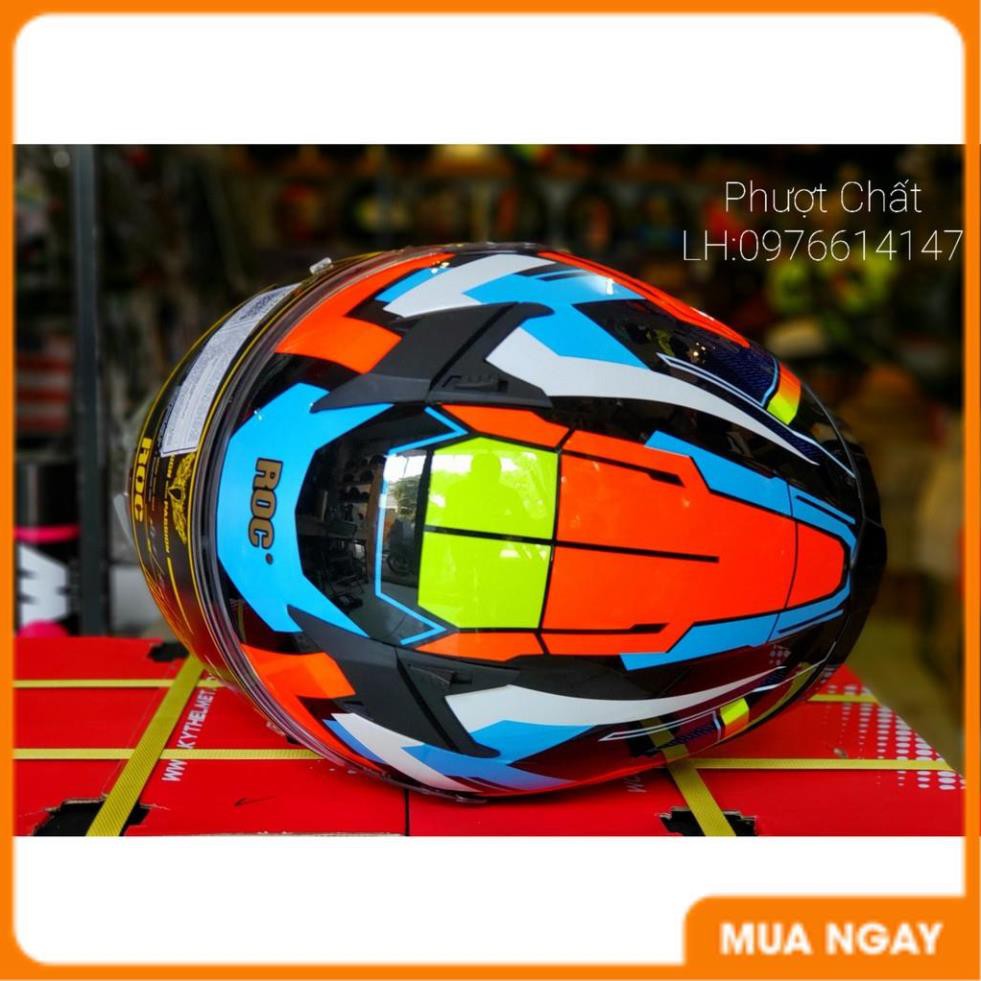 Giá Tận Kho - Nón bảo hiểm Fullface ROC R01 tem cam siêu đẹp