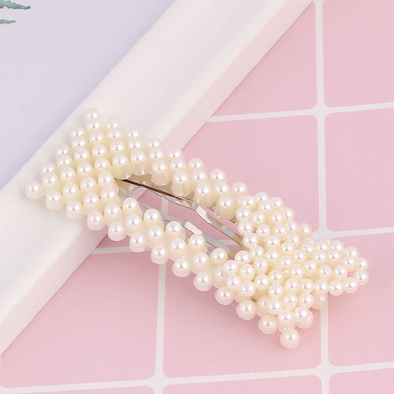 Kẹp Tóc BB Đính Ngọc Trai Giả Hình Học Cho Nữ