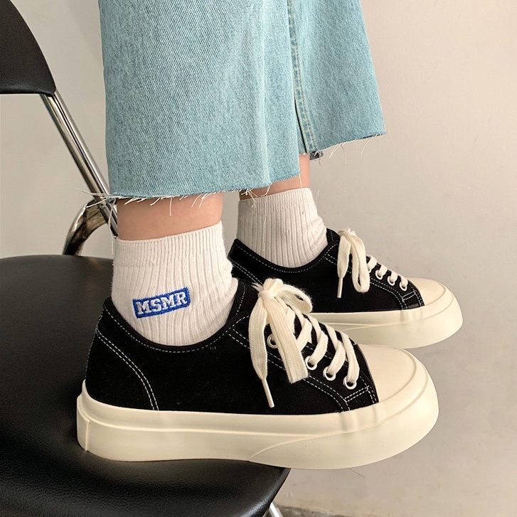 CHZK Giày bata vải canvas cổ thấp năng động dành cho nữ, màu siêu hot