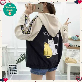 ÁO KHOÁC DÙ NỮ IN HÌNH CON MÈO