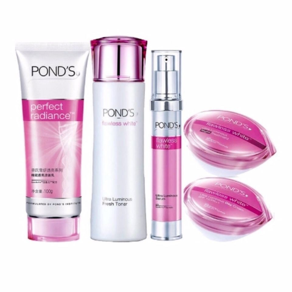 Pond s (POND S) Flawless Whitening Series Cleanser Toner Essence Kem dưỡng da ban ngày chống nắng đêm