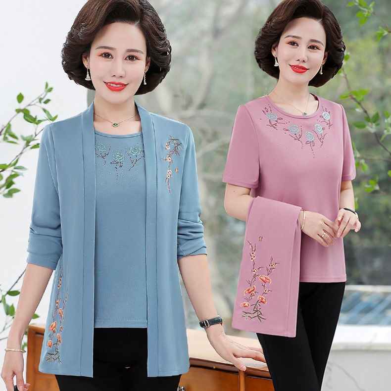 Set Áo Sơ Mi Tay Ngắn + Áo Khoác Thời Trang Mùa Xuân Dành Cho Nữ Độ Tuổi Trung Niên 40-50