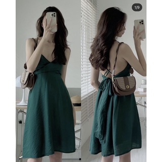Váy hai dây nơ sau kèm đệm ngực, váy cổ v hai lớp cực xinh