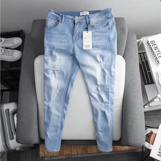 Quần jeans nam rách gối form slim fit chất jeans lụa mềm co giãn , Quần bò nam ống ôm chất mềm mịn - ivan