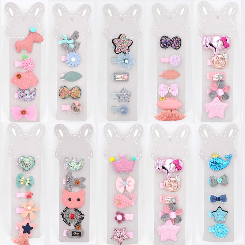 Set 5 kẹp tóc nhiều kiểu dễ thương cho bé gái