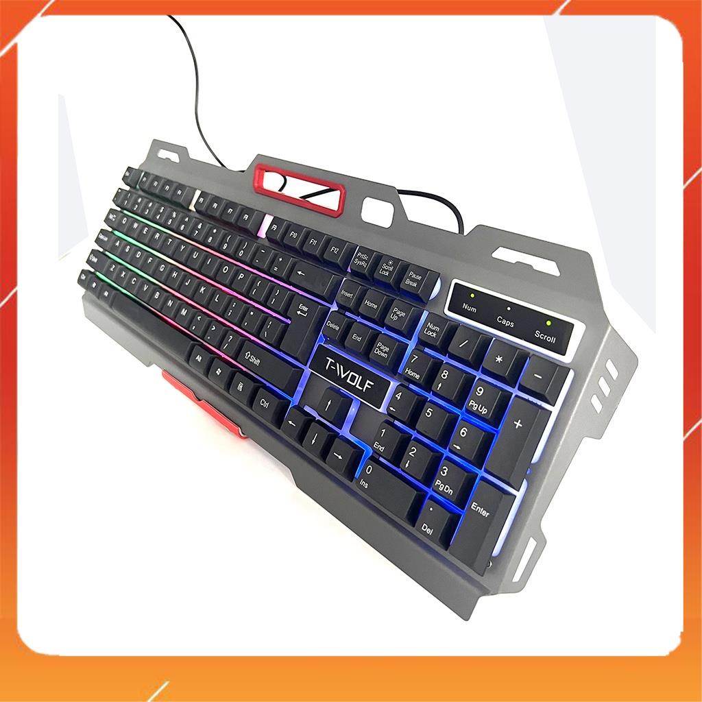 Bàn phím Có Dây Chơi Game T-WOLF T16 Gray LED Kết Nối USB dây 1.8m - Có chỗ để ĐT,bảo hành khi mua hàng tại shop