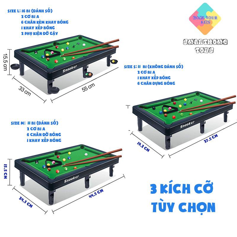 Bàn Bi A Mini – Bàn Bida Mini Cỡ Lớn 55x33x15cm Cho Bé Nhiều Kích Cỡ, Đầy Đủ Phụ Kiện - SmartHome Toys