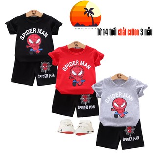 Bộ Quần Áo Cho Bé Trai Từ 1 Đến 4 Tuổi Chất Cotton Mềm Mại Thoáng Mát 3 Màu Người Nhện Dễ Thương