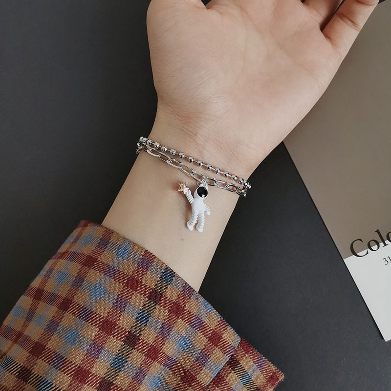 Vòng Tay Thép Titan A0005 Mặt Hình Phi Hành Gia Cá Tính Cho Cặp Đôi