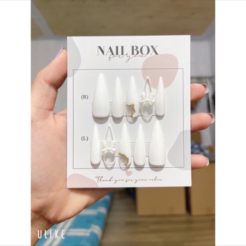 Nail box móng úp thiết kế đính nơ tặng keo và dũa , mẫu nail đẹp