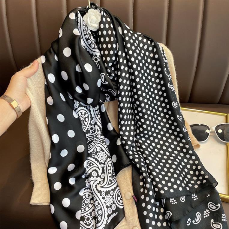 💥LOẠI 1💥KHĂN LỤA CAO CẤP, KHĂN QUÀNG CỔ LỤA CHẤM BI ĐEN DÀI BẢN TO PHONG CÁCH SANG CHẢNH