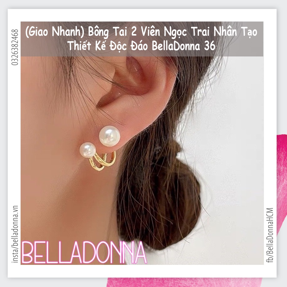 Bông Tai 2 Viên Ngọc Trai Nhân Tạo Thiết Kế Độc Đáo BellaDonna 36